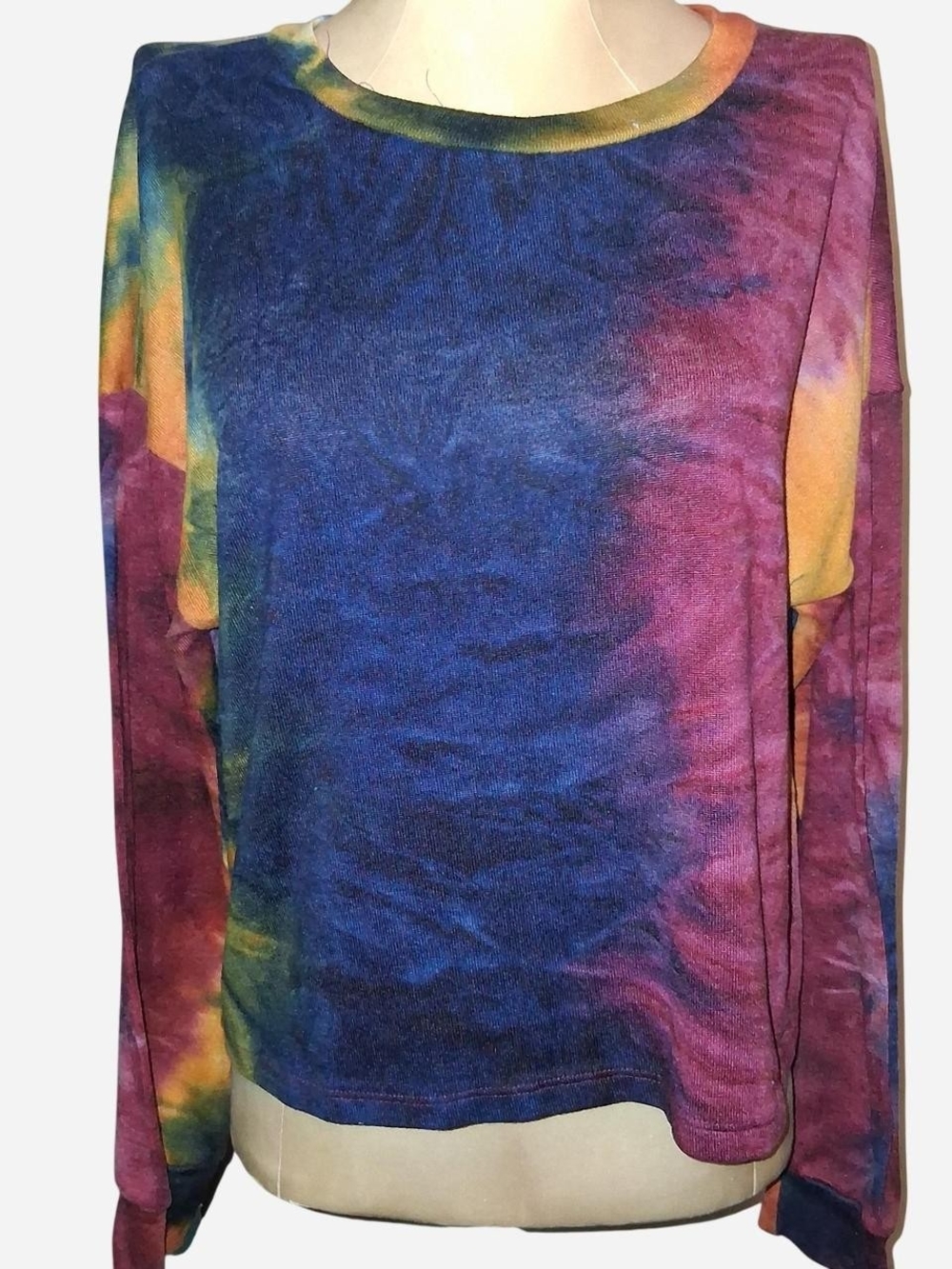 Tie-Dye Off-the-Shoulder Sweater — Multicolor Casual Pullover